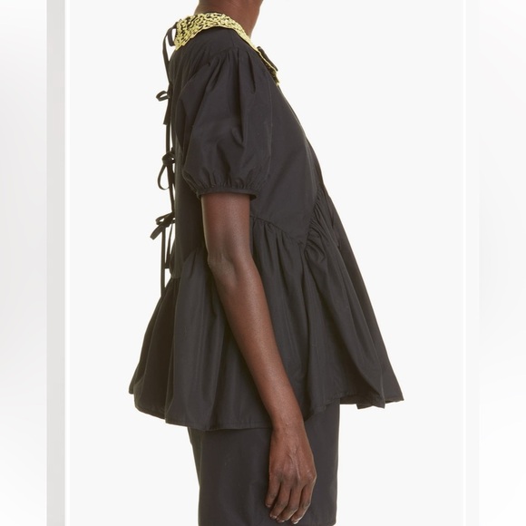 Cecilie Bahnsen Mie Embroidered-Collar Cotton-Poplin Blouse in black - Size 8 - Picture 3 of 8